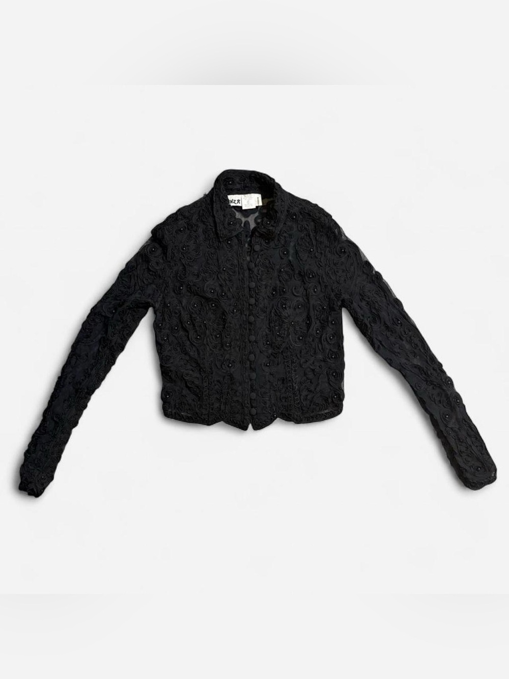 Rare Vintage Hunza Black Mesh Beaded Embroidered Top 80s/90s